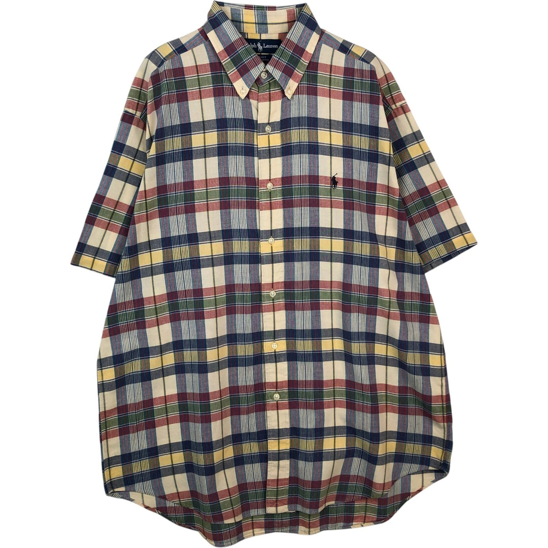 Ralph Lauren BLAKE Madras Check Short-Sleeve Button-Down Check Shirt (Men's Size M equivalent) cotton yellow type Vintage Second Hand