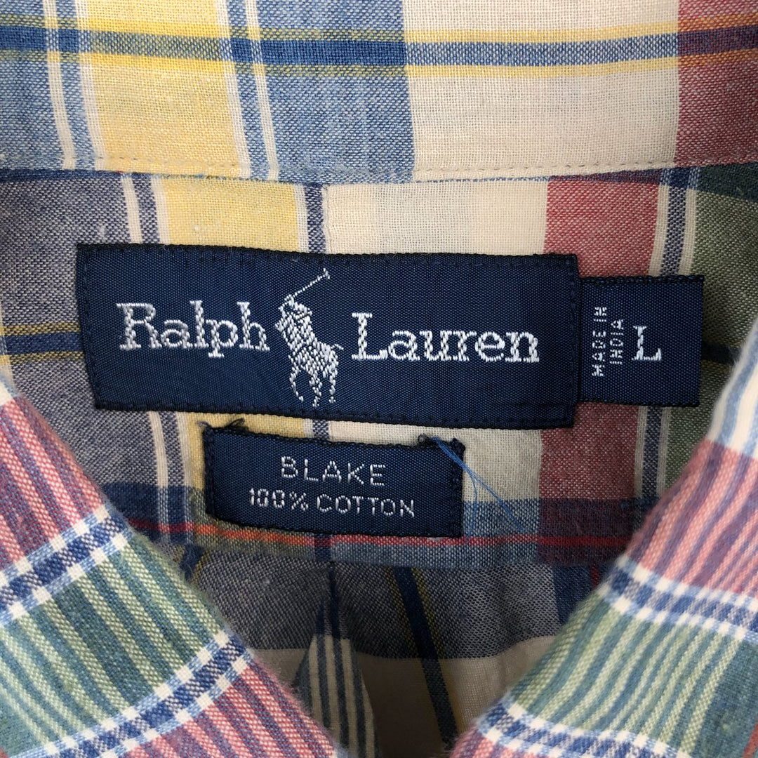 Ralph Lauren BLAKE Madras Check Short-Sleeve Button-Down Check Shirt (Men's Size M equivalent) cotton yellow type Vintage Second Hand