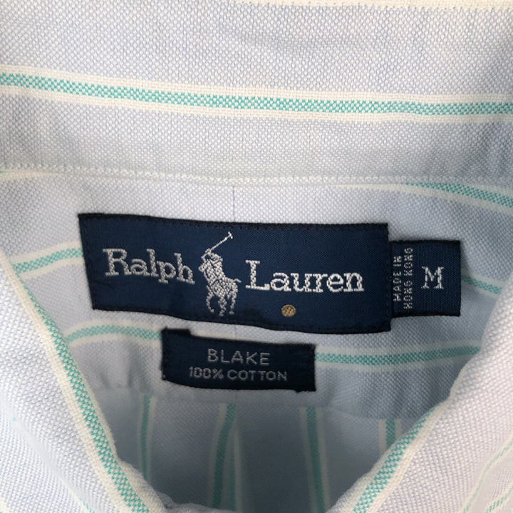 Ralph Lauren BLAKE short sleeve button down striped shirt, men's size M cotton Blue type light blue Vintage Second Hand