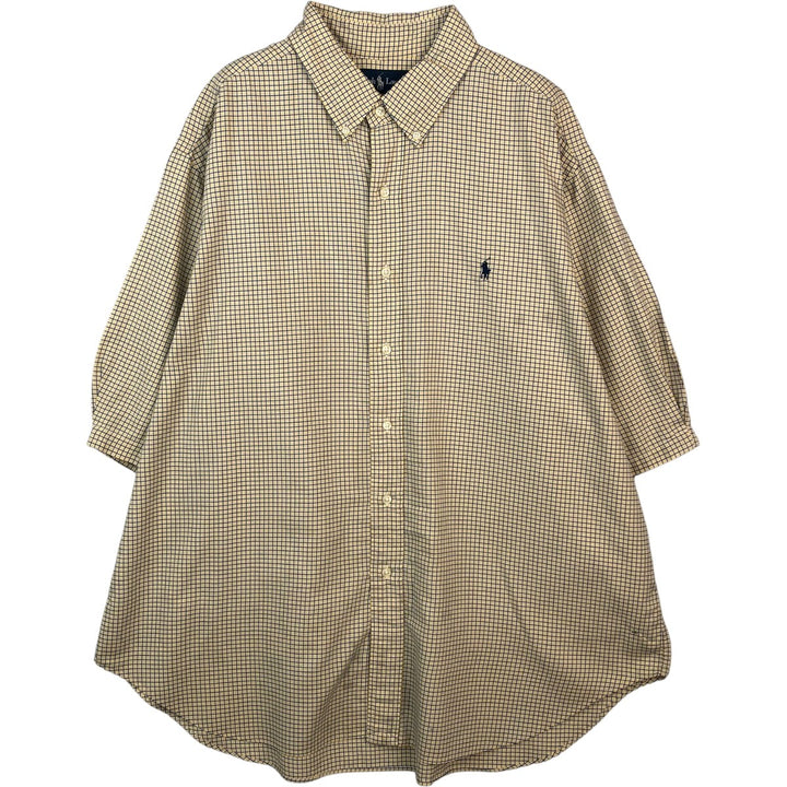 Ralph Lauren CLASSIC FIT Short-Sleeve Button-Down Check Shirt, Made in Sri Lanka, Men's Size XXL (approx.) cotton yellow type Vintage Second Hand