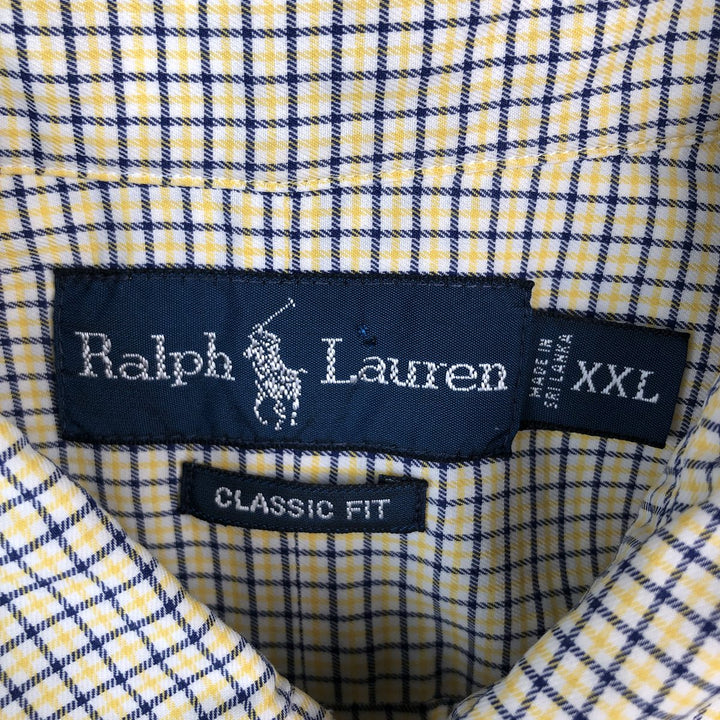 Ralph Lauren CLASSIC FIT Short-Sleeve Button-Down Check Shirt, Made in Sri Lanka, Men's Size XXL (approx.) cotton yellow type Vintage Second Hand
