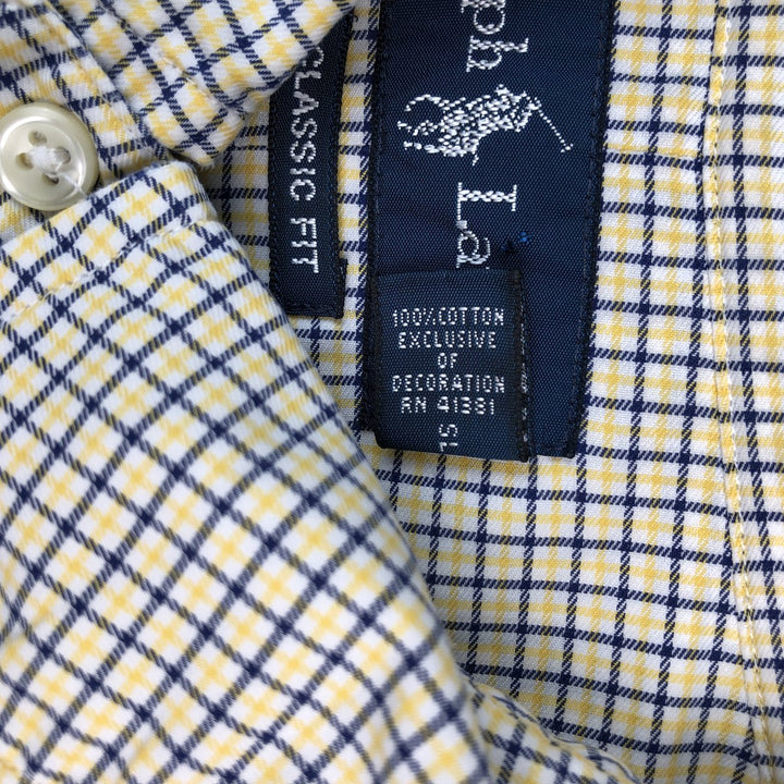 Ralph Lauren CLASSIC FIT Short-Sleeve Button-Down Check Shirt, Made in Sri Lanka, Men's Size XXL (approx.) cotton yellow type Vintage Second Hand