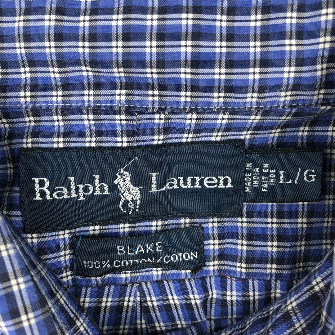 Ralph Lauren BLAKE short sleeve button down check shirt, men's size L cotton blue type Vintage Second Hand