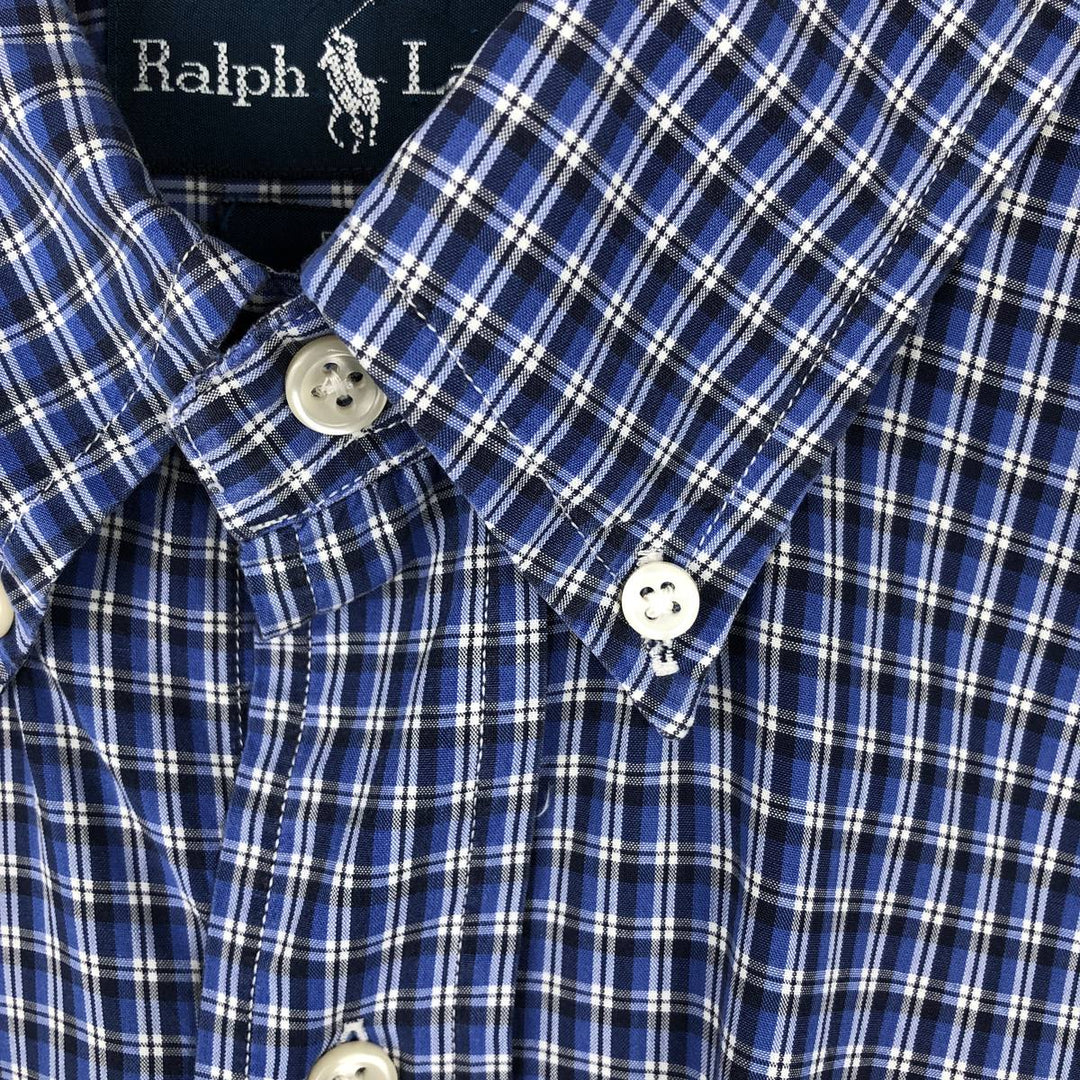 Ralph Lauren BLAKE short sleeve button down check shirt, men's size L cotton blue type Vintage Second Hand