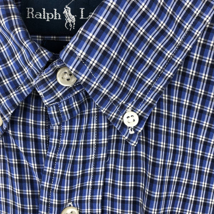 Ralph Lauren BLAKE short sleeve button down check shirt, men's size L cotton blue type Vintage Second Hand