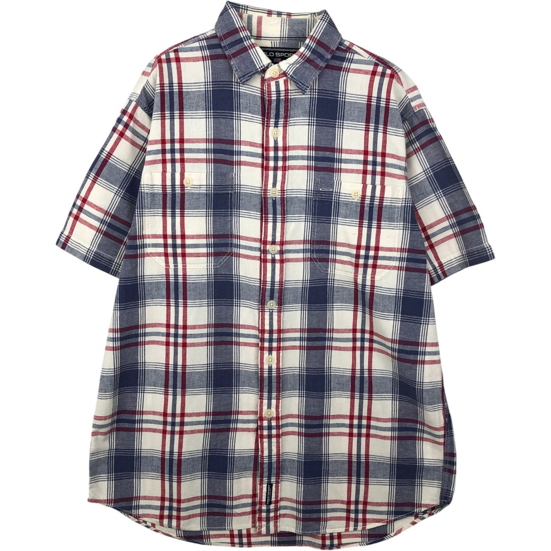 Ralph Lauren POLO SPORT short sleeve cotton check shirt, men's size M cotton white type Vintage Second Hand
