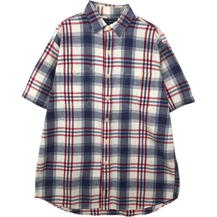 Ralph Lauren POLO SPORT short sleeve cotton check shirt, men's size M cotton white type Vintage Second Hand