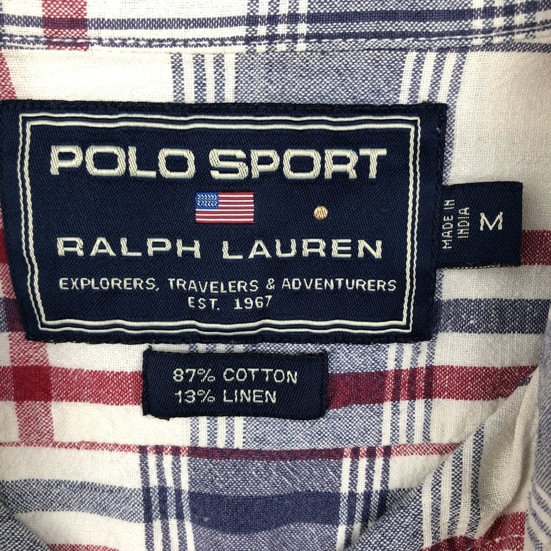 Ralph Lauren POLO SPORT short sleeve cotton check shirt, men's size M cotton white type Vintage Second Hand
