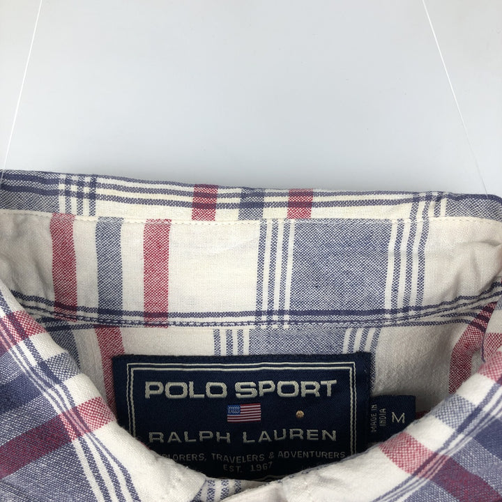Ralph Lauren POLO SPORT short sleeve cotton check shirt, men's size M cotton white type Vintage Second Hand