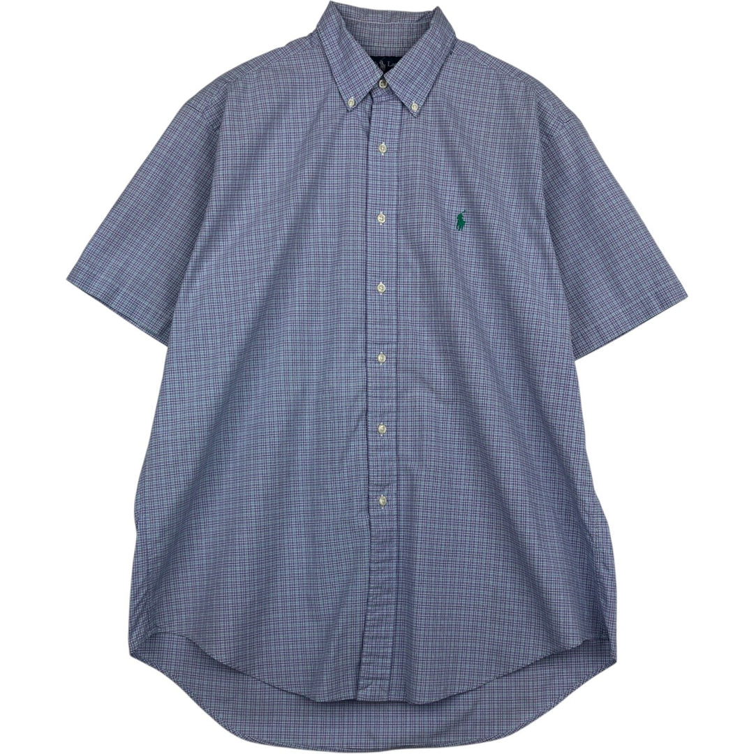Ralph Lauren Classic Fit Short Sleeve Button Down Check Shirt Men's Size L cotton purple type Vintage Second Hand