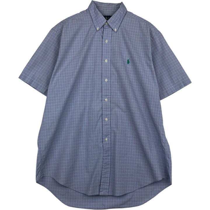 Ralph Lauren Classic Fit Short Sleeve Button Down Check Shirt Men's Size L cotton purple type Vintage Second Hand