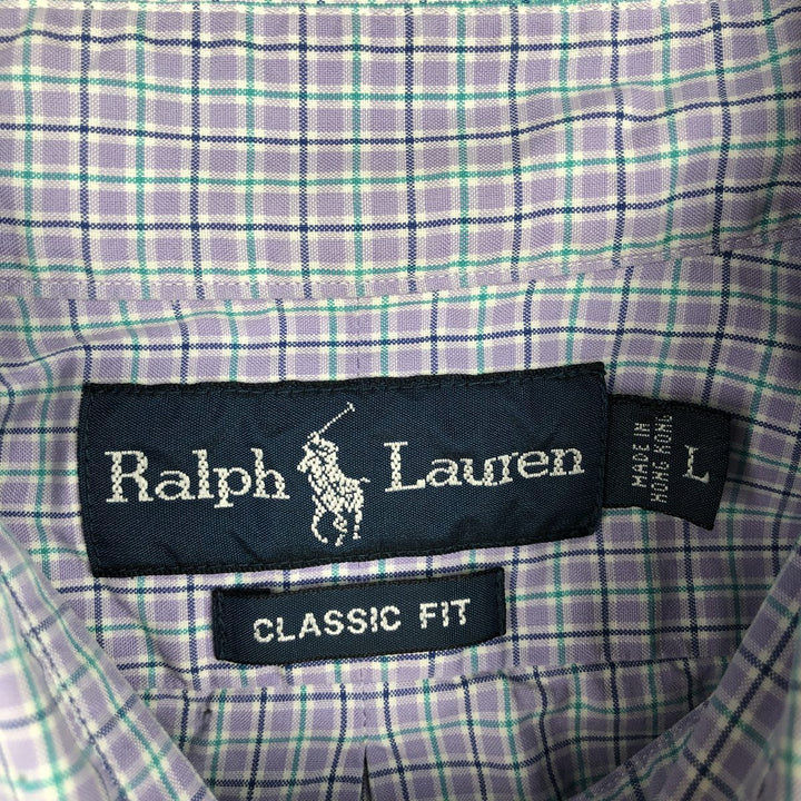Ralph Lauren Classic Fit Short Sleeve Button Down Check Shirt Men's Size L cotton purple type Vintage Second Hand