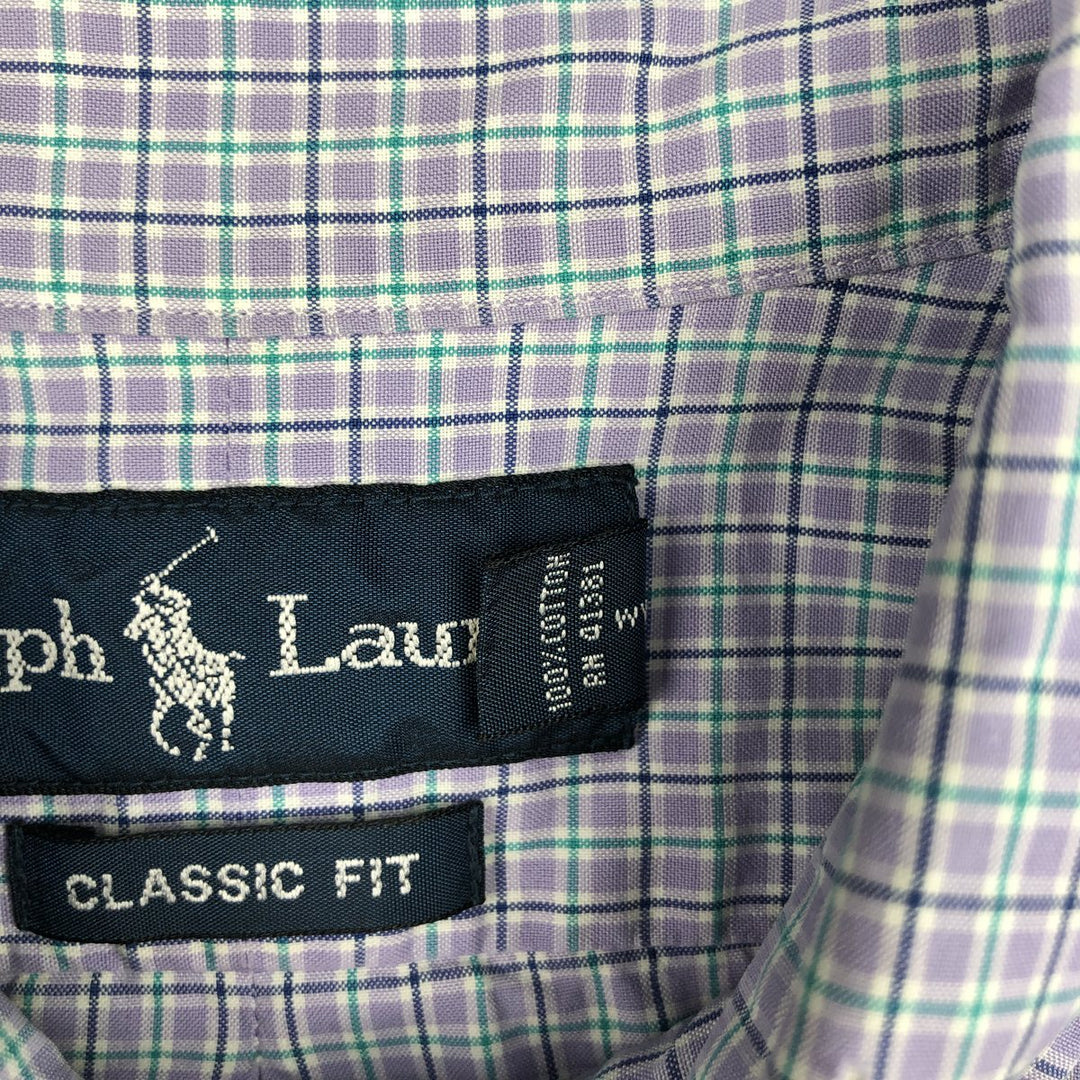 Ralph Lauren Classic Fit Short Sleeve Button Down Check Shirt Men's Size L cotton purple type Vintage Second Hand