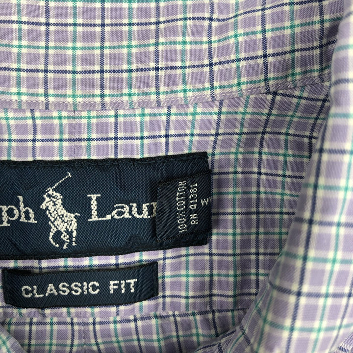 Ralph Lauren Classic Fit Short Sleeve Button Down Check Shirt Men's Size L cotton purple type Vintage Second Hand