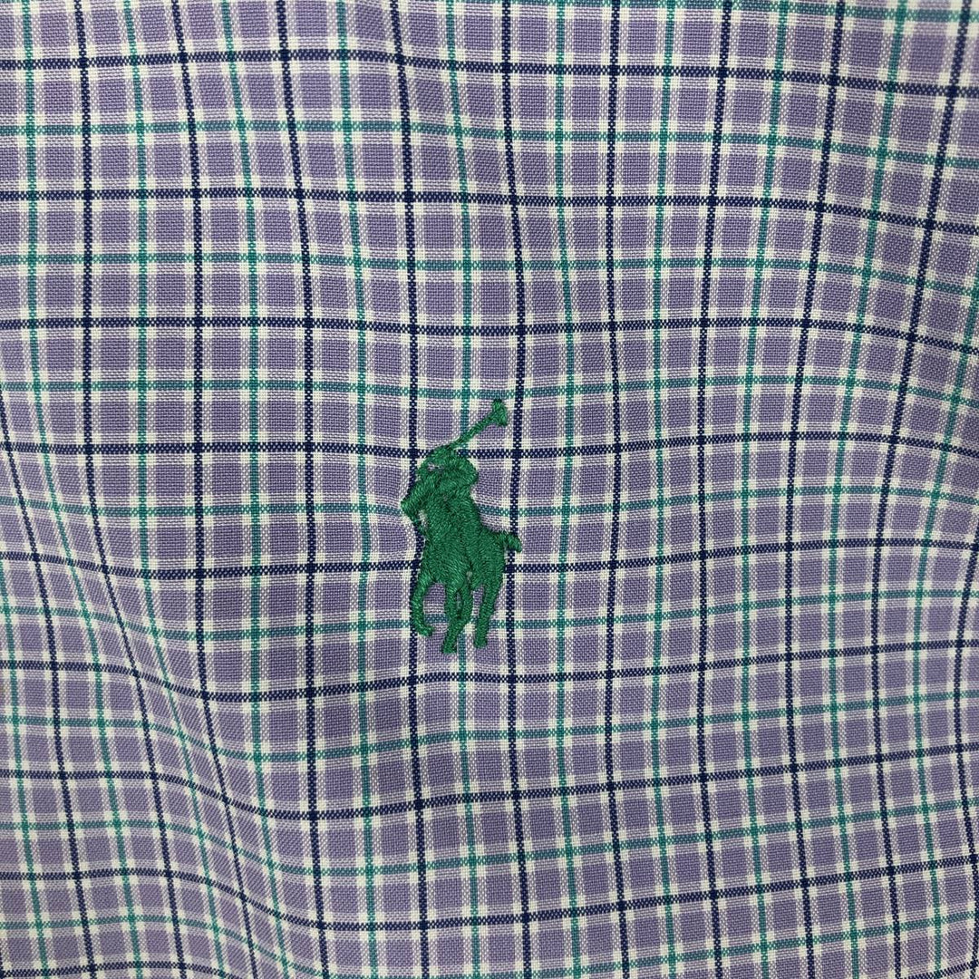 Ralph Lauren Classic Fit Short Sleeve Button Down Check Shirt Men's Size L cotton purple type Vintage Second Hand