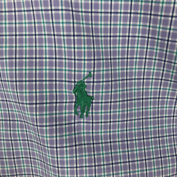 Ralph Lauren Classic Fit Short Sleeve Button Down Check Shirt Men's Size L cotton purple type Vintage Second Hand