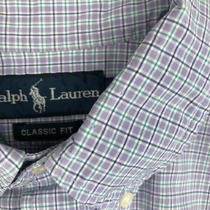 Ralph Lauren Classic Fit Short Sleeve Button Down Check Shirt Men's Size L cotton purple type Vintage Second Hand