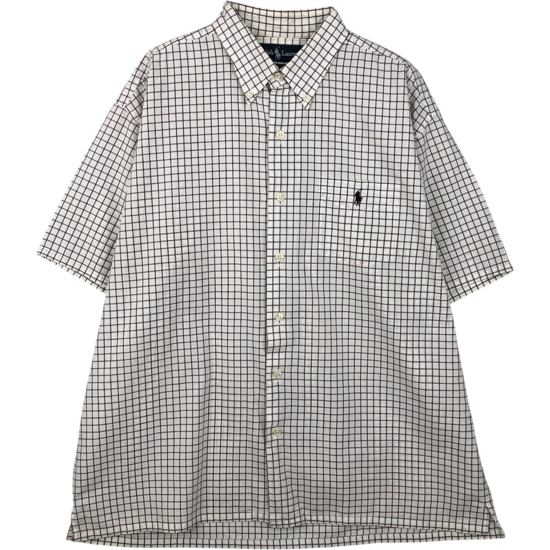 Ralph Lauren GREGGOR Short-Sleeve Button-Down Check Shirt, Boxy Shirt, Men's Size L (approx.) cotton white type Vintage Second Hand