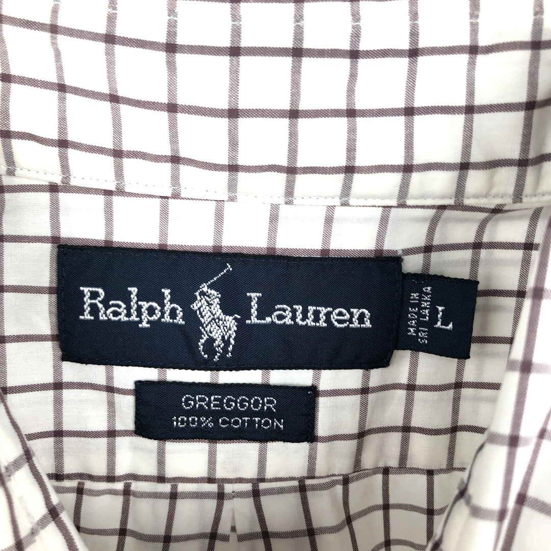 Ralph Lauren GREGGOR Short-Sleeve Button-Down Check Shirt, Boxy Shirt, Men's Size L (approx.) cotton white type Vintage Second Hand