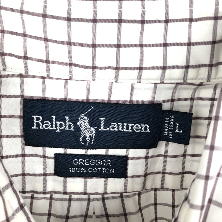 Ralph Lauren GREGGOR Short-Sleeve Button-Down Check Shirt, Boxy Shirt, Men's Size L (approx.) cotton white type Vintage Second Hand