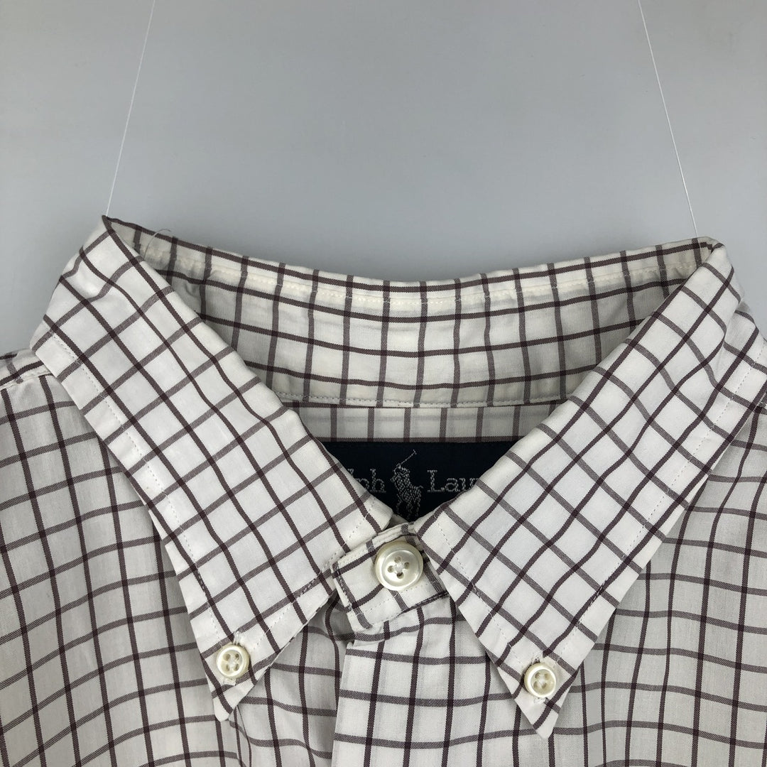 Ralph Lauren GREGGOR Short-Sleeve Button-Down Check Shirt, Boxy Shirt, Men's Size L (approx.) cotton white type Vintage Second Hand