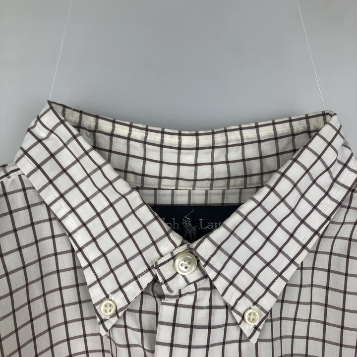 Ralph Lauren GREGGOR Short-Sleeve Button-Down Check Shirt, Boxy Shirt, Men's Size L (approx.) cotton white type Vintage Second Hand