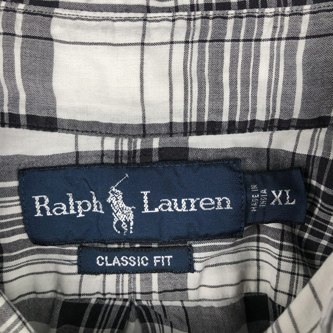Ralph Lauren Classic Fit Short Sleeve Button Down Check Shirt Men's XL cotton black type Vintage Second Hand