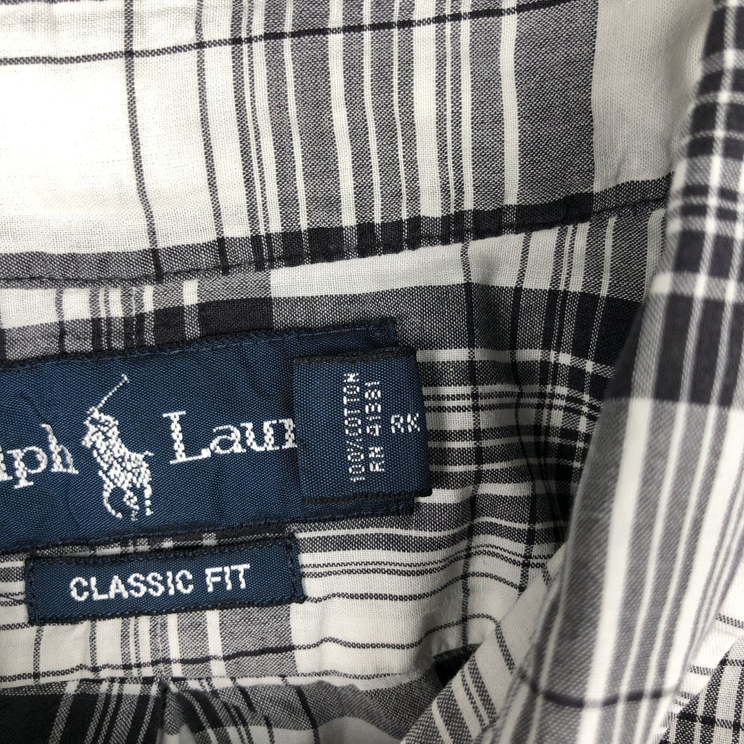 Ralph Lauren Classic Fit Short Sleeve Button Down Check Shirt Men's XL cotton black type Vintage Second Hand