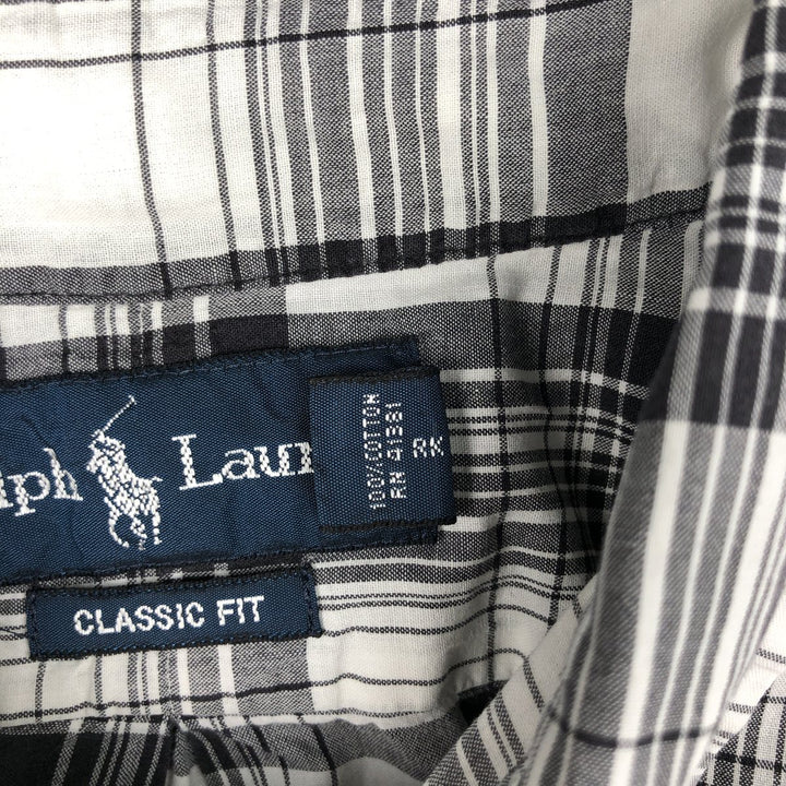 Ralph Lauren Classic Fit Short Sleeve Button Down Check Shirt Men's XL cotton black type Vintage Second Hand