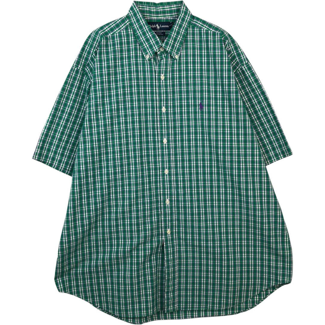 Ralph Lauren BLAKE short sleeve button down check shirt men's XL size cotton green type Vintage Second Hand