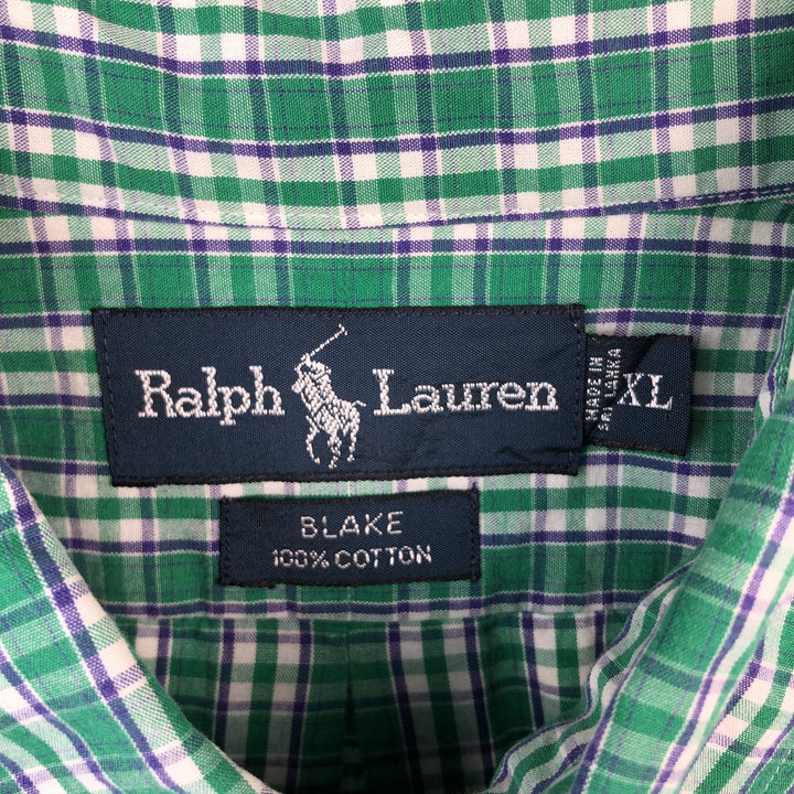 Ralph Lauren BLAKE short sleeve button down check shirt men's XL size cotton green type Vintage Second Hand