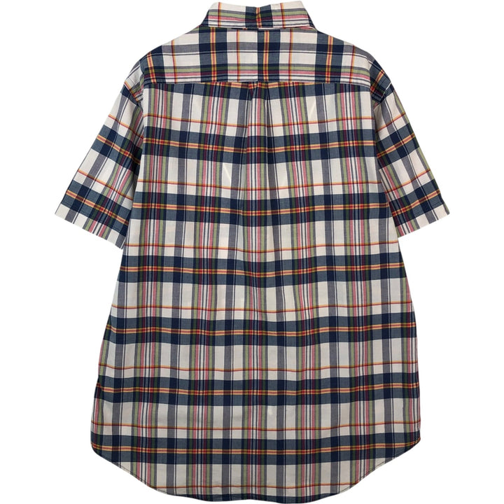 Ralph Lauren Madras check short-sleeved button-down check shirt, men's size L (approx.) cotton navy blue type Vintage Second Hand
