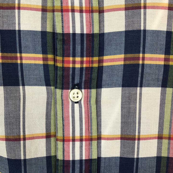 Ralph Lauren Madras check short-sleeved button-down check shirt, men's size L (approx.) cotton navy blue type Vintage Second Hand
