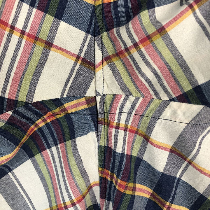 Ralph Lauren Madras check short-sleeved button-down check shirt, men's size L (approx.) cotton navy blue type Vintage Second Hand