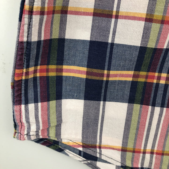 Ralph Lauren Madras check short-sleeved button-down check shirt, men's size L (approx.) cotton navy blue type Vintage Second Hand