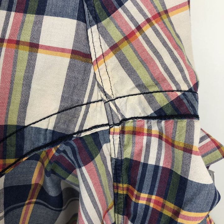 Ralph Lauren Madras check short-sleeved button-down check shirt, men's size L (approx.) cotton navy blue type Vintage Second Hand