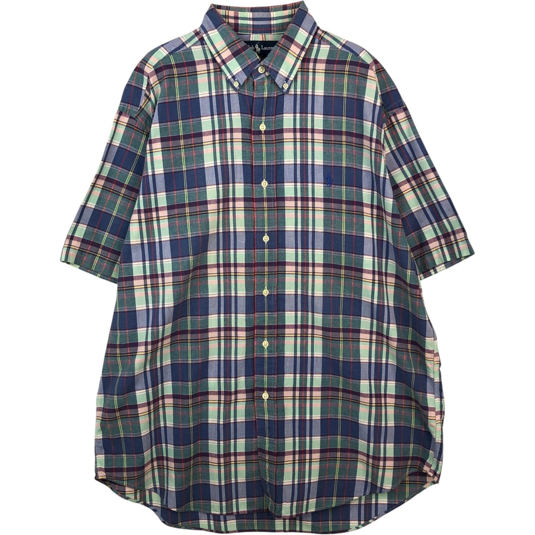 Ralph Lauren BLAKE Short-Sleeve Button-Down Check Shirt, Men's Size L (equivalent) cotton blue type Vintage Second Hand