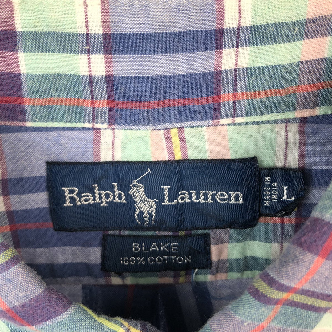 Ralph Lauren BLAKE Short-Sleeve Button-Down Check Shirt, Men's Size L (equivalent) cotton blue type Vintage Second Hand