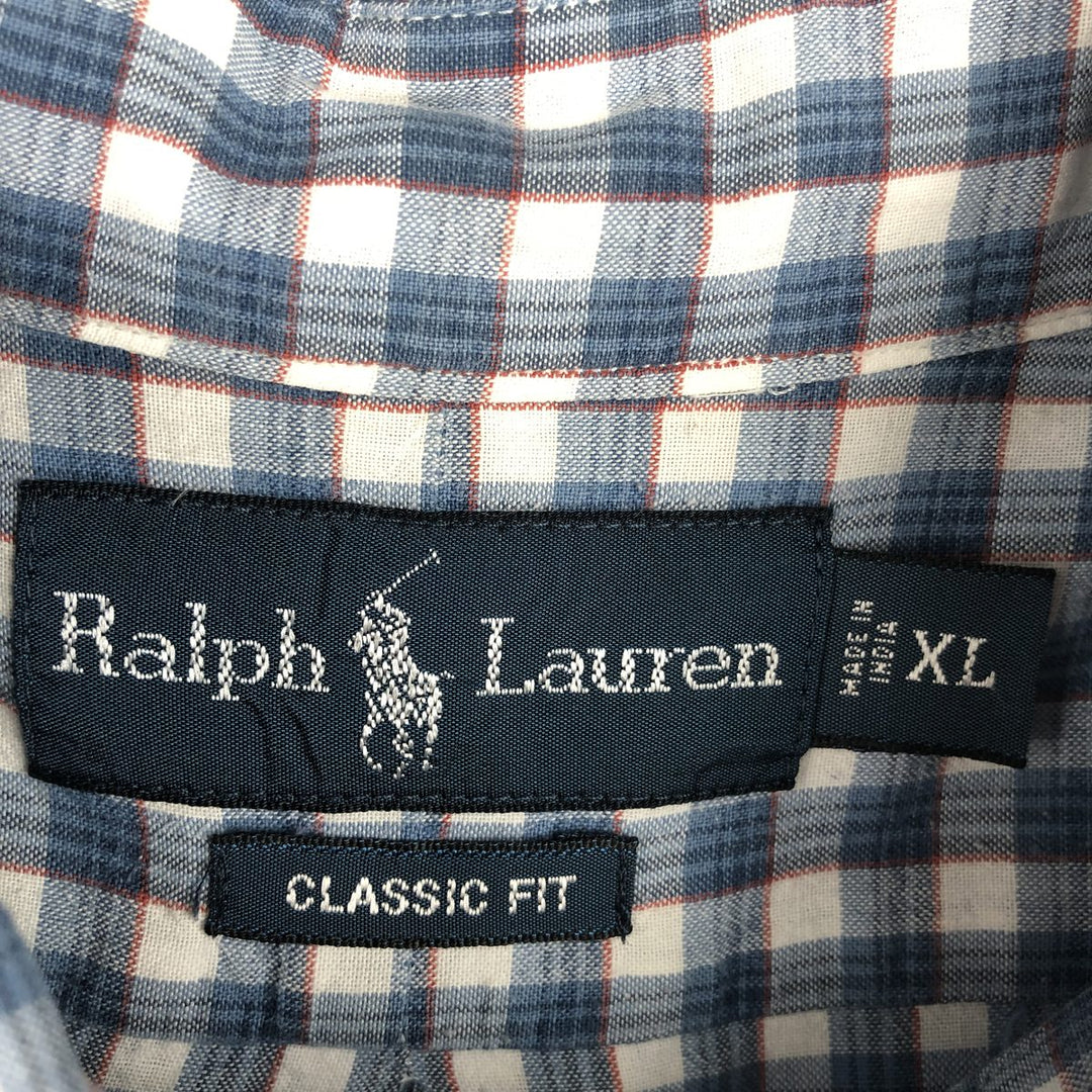 Ralph Lauren Classic Fit short sleeve button down check shirt, men's size XL cotton blue type Vintage Second Hand