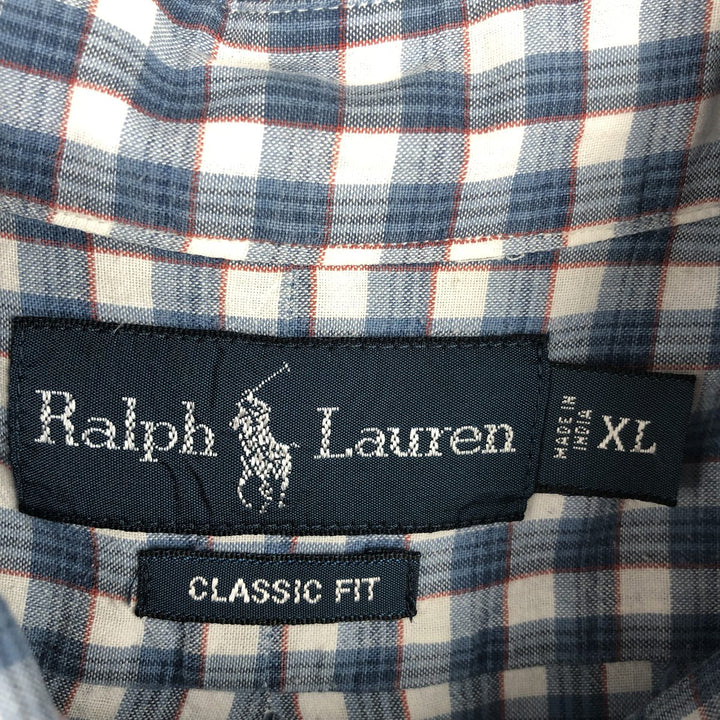 Ralph Lauren Classic Fit short sleeve button down check shirt, men's size XL cotton blue type Vintage Second Hand