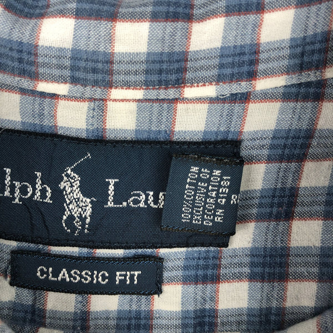 Ralph Lauren Classic Fit short sleeve button down check shirt, men's size XL cotton blue type Vintage Second Hand