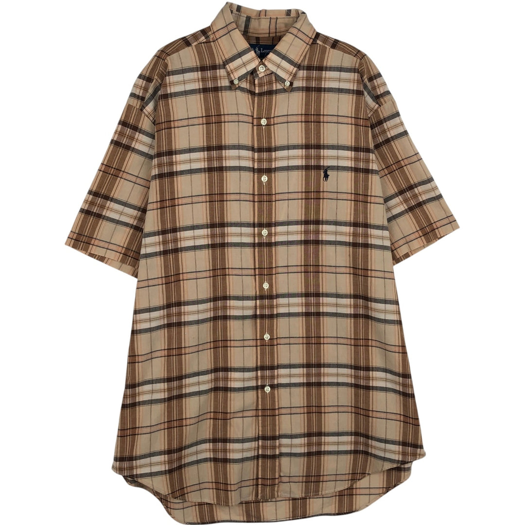 Ralph Lauren BLAKE short sleeve button down check shirt, men's size M cotton Beige type Vintage Second Hand