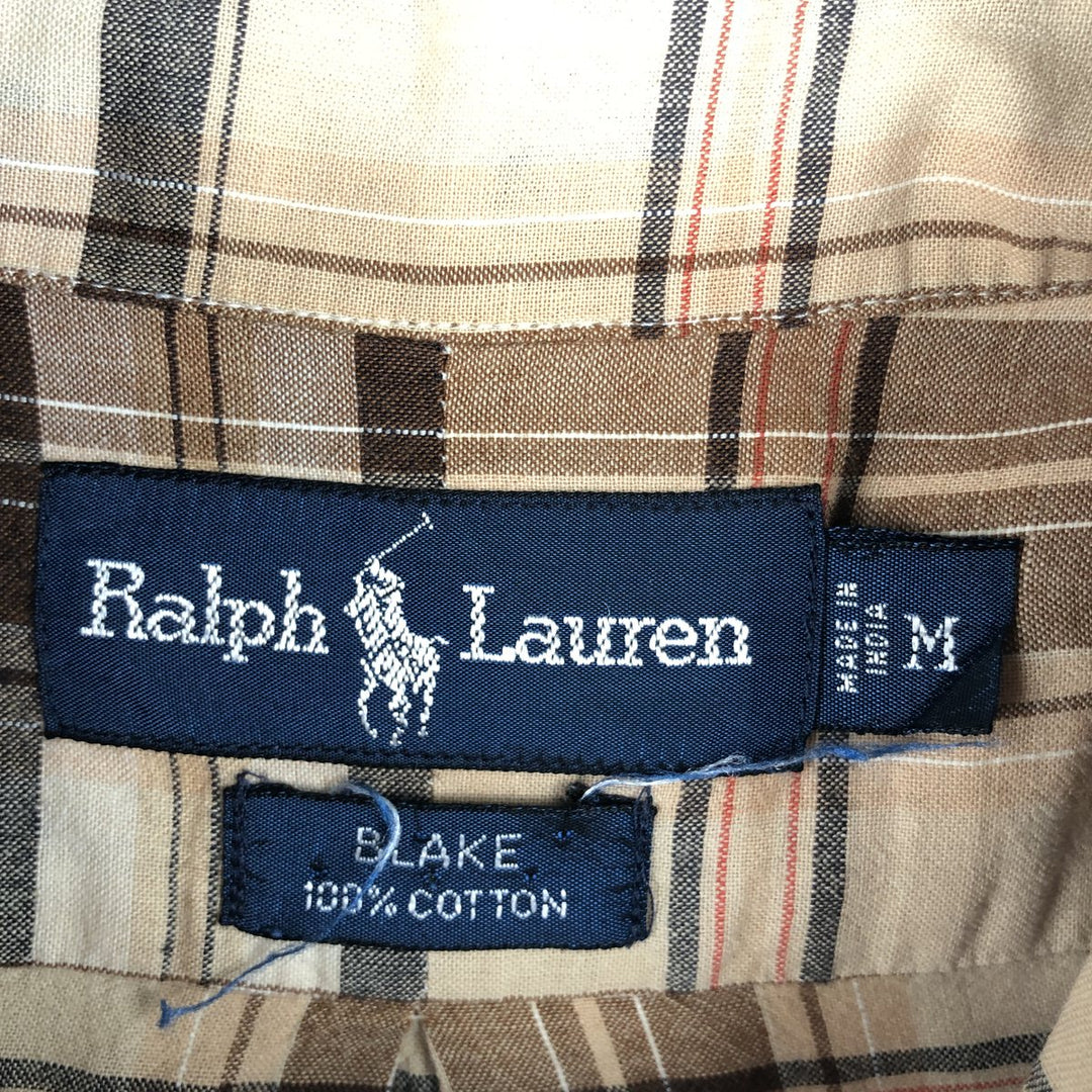 Ralph Lauren BLAKE short sleeve button down check shirt, men's size M cotton Beige type Vintage Second Hand