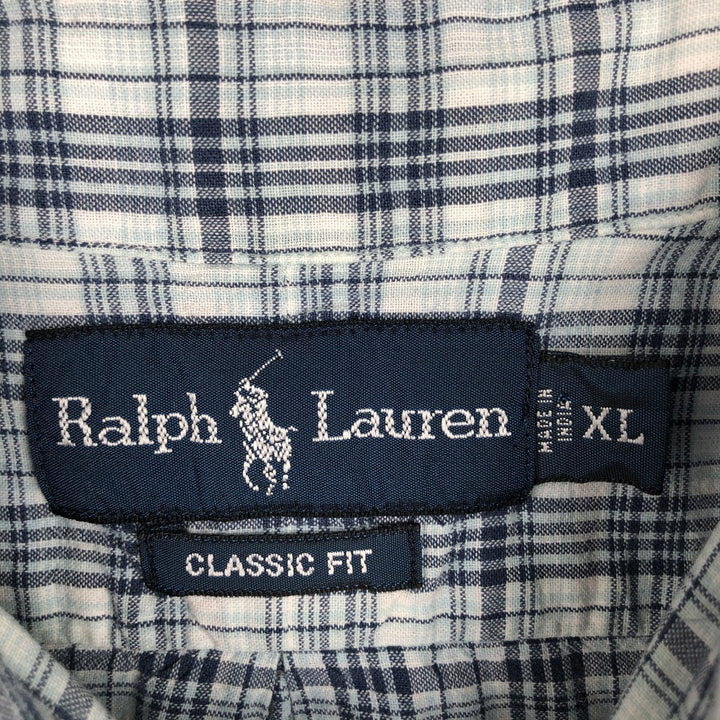 Ralph Lauren Classic Fit Short Sleeve Button Down Check Shirt Men's XL cotton blue type Vintage Second Hand