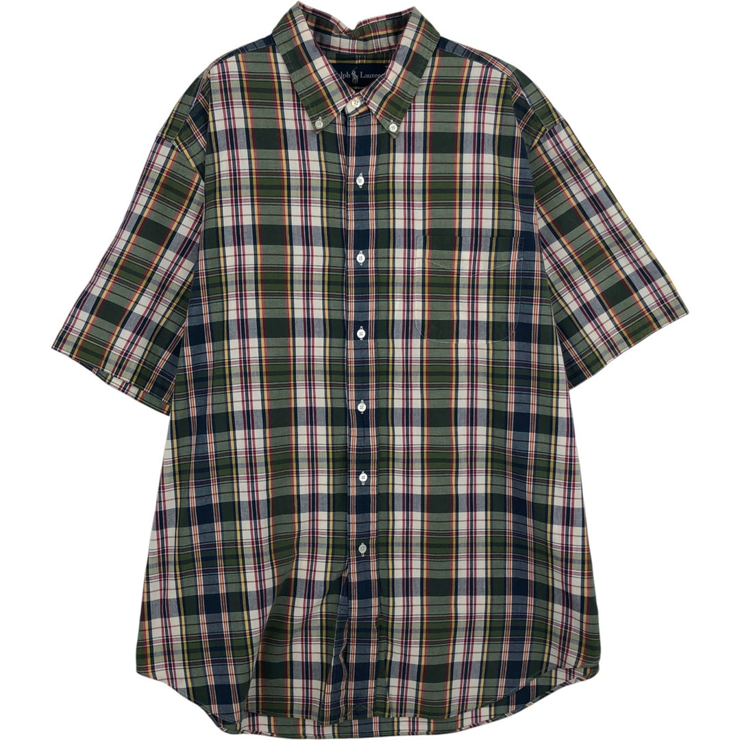 Ralph Lauren Classic Fit short sleeve button down check shirt, men's size XL cotton green type Vintage Second Hand