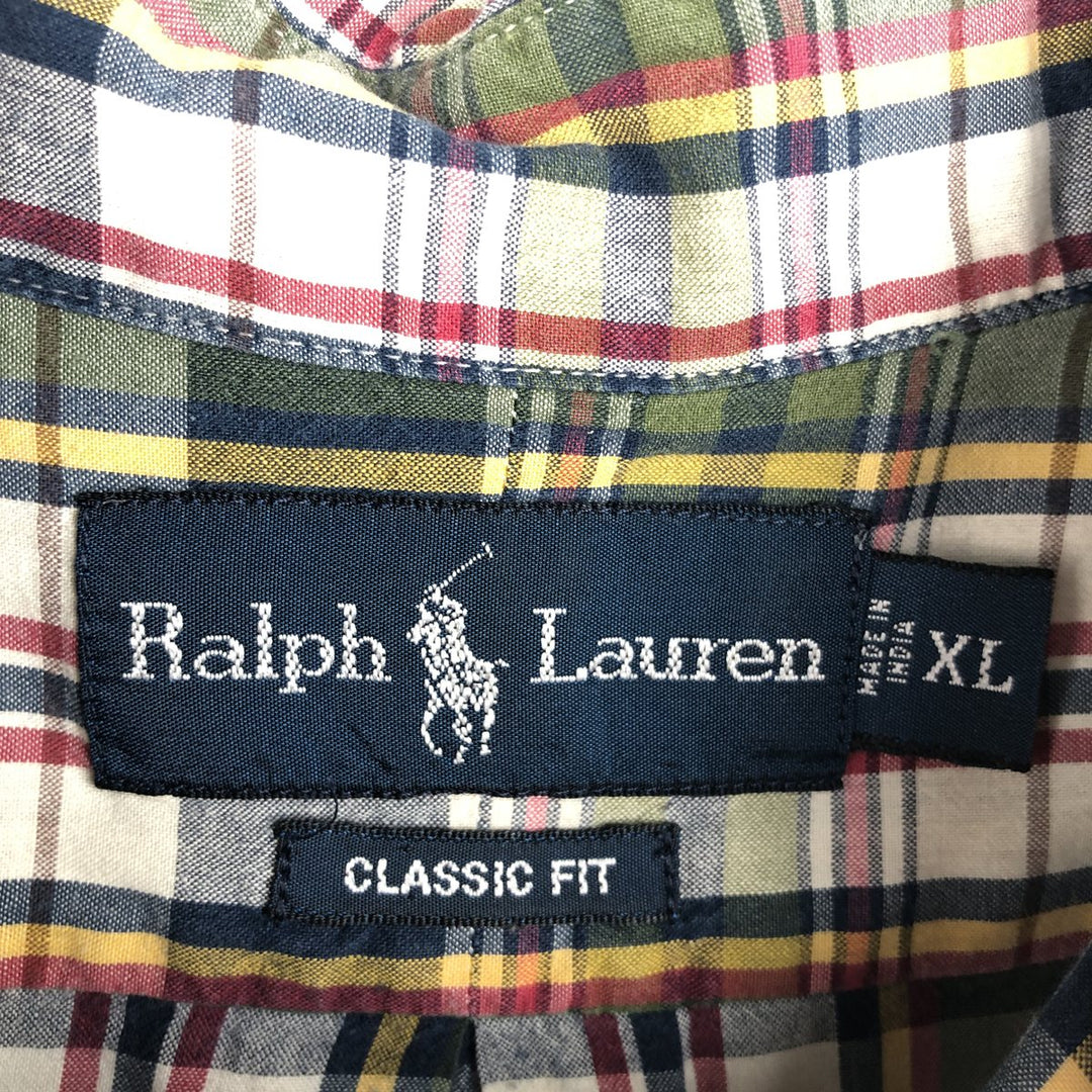Ralph Lauren Classic Fit short sleeve button down check shirt, men's size XL cotton green type Vintage Second Hand
