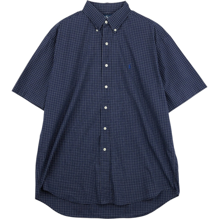 Ralph Lauren BLAKE short sleeve button down check shirt, men's size L cotton navy blue type Vintage Second Hand