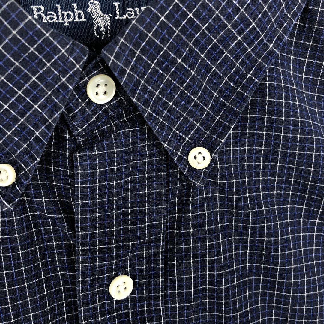 Ralph Lauren BLAKE short sleeve button down check shirt, men's size L cotton navy blue type Vintage Second Hand