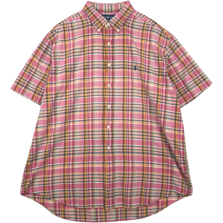 Ralph Lauren BLAKE short sleeve button down check shirt, men's size XXL cotton pink type Vintage Second Hand