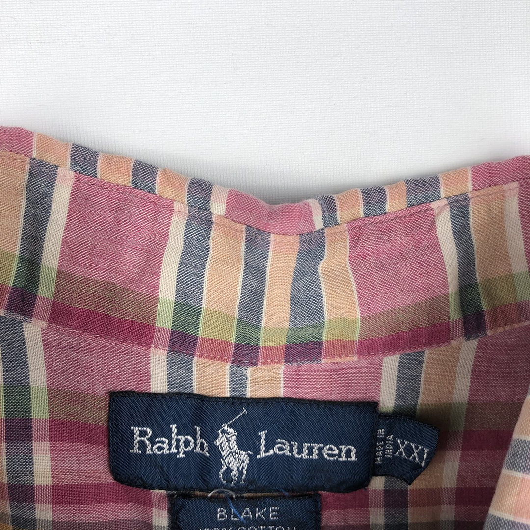 Ralph Lauren BLAKE short sleeve button down check shirt, men's size XXL cotton pink type Vintage Second Hand